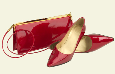 Assorted Red patent leather women's shoes and handbag